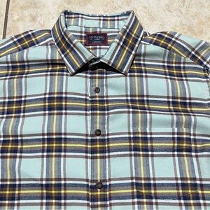 Untuckit Mornington Flannel Button Shirt Mens Size Large Green Plaid Brown Blue